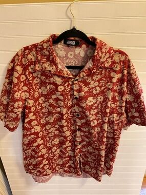 Jogal Rust Floral Button Down Cottagecore Camp Collar Unisex Size: XL Pre Owned
